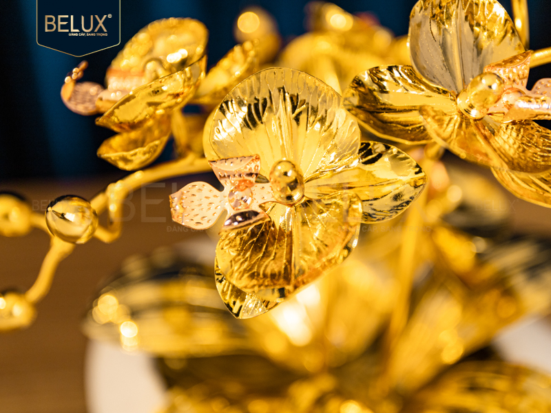 Lan Ngọc Trắng 3 cành mạ vàng 24k 18x7x24cm